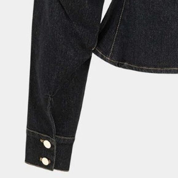 Micas Structured Denim Jacket with Gold Buttons – Dark Wash – Size XL - Picture 4 of 5